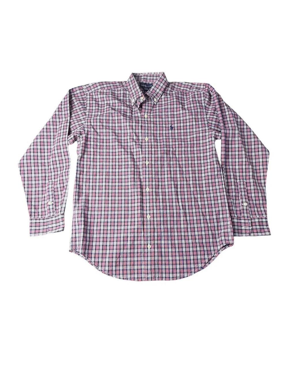 Ralph Lauren Boys L 16/18 Plaid Button-Up Shirt Long Sleeve Cotton Pony
